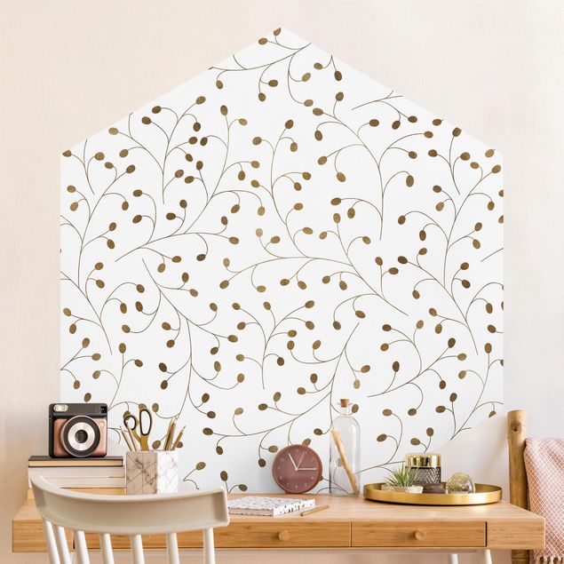 Spotty wallpaper Delicate Branch Pattern With Dots In Gold