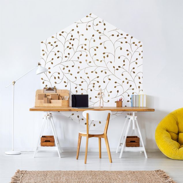 Modern wallpaper designs Delicate Branch Pattern With Dots In Gold