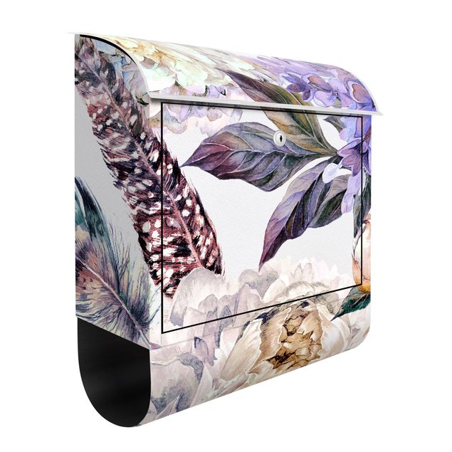 Letterboxes flower Delicate Watercolour Boho Flowers And Feathers Pattern