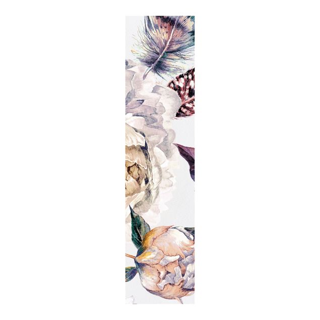 Sliding panel curtains flower Watercolour Storks In Flight With Roses On Pink