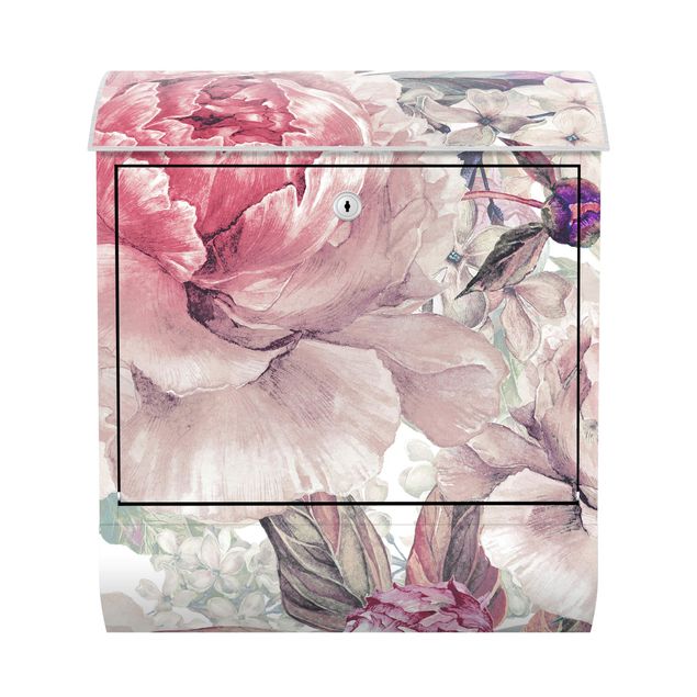 Letterboxes pink Delicate Watercolour Peony Pattern