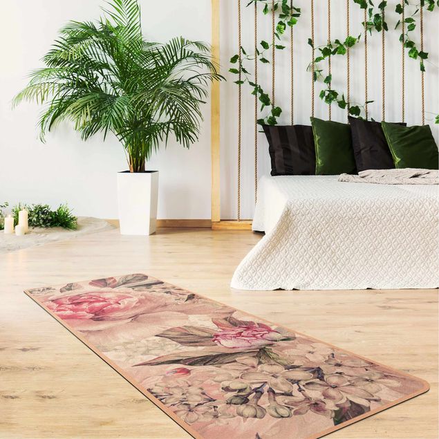 floral area rugs Delicate Watercolour Peony Pattern