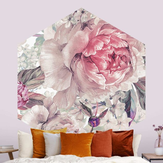Rose flower wallpaper Delicate Watercolour Peony Pattern