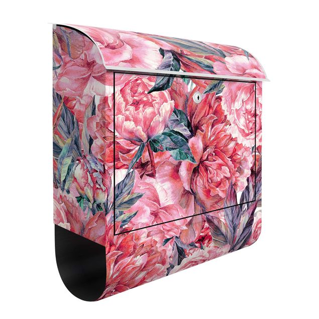 Letterboxes flower Delicate Watercolour Red Peony Pattern
