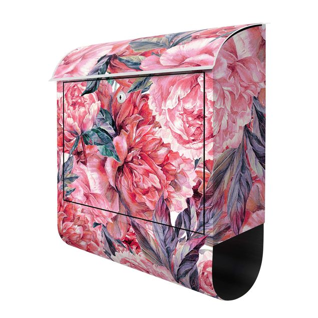 Mailbox Delicate Watercolour Red Peony Pattern