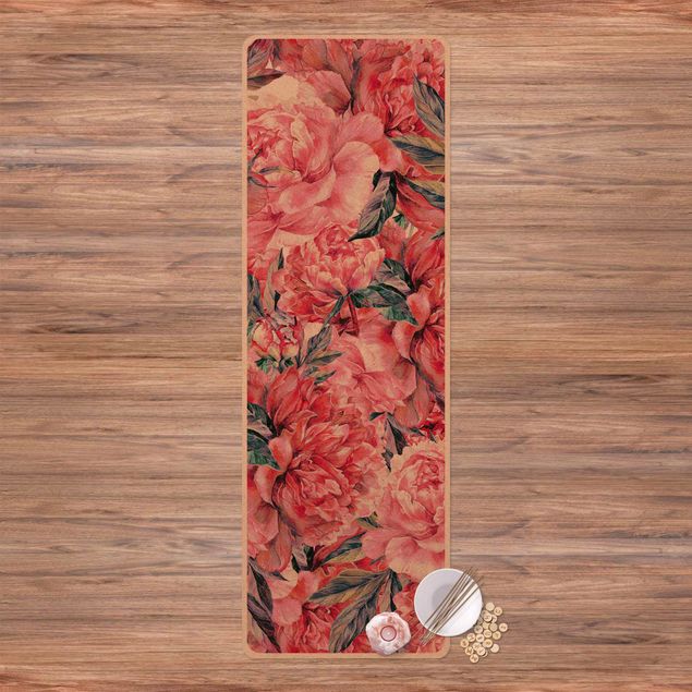 modern area rugs Delicate Watercolour Red Peony Pattern