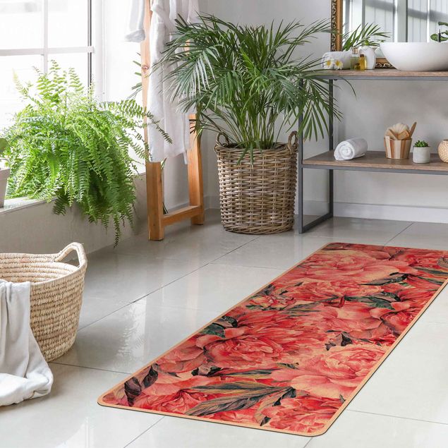 red area rugs Delicate Watercolour Red Peony Pattern