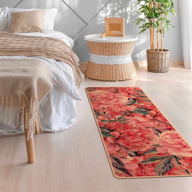 floral area rugs Delicate Watercolour Red Peony Pattern