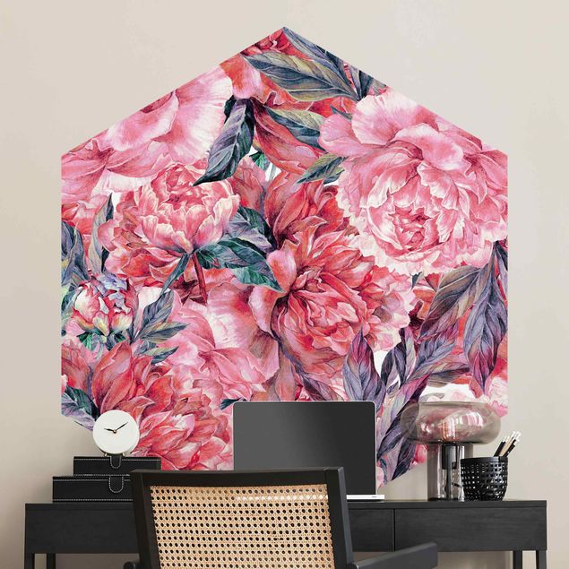 Wallpapers rose Delicate Watercolour Red Peony Pattern
