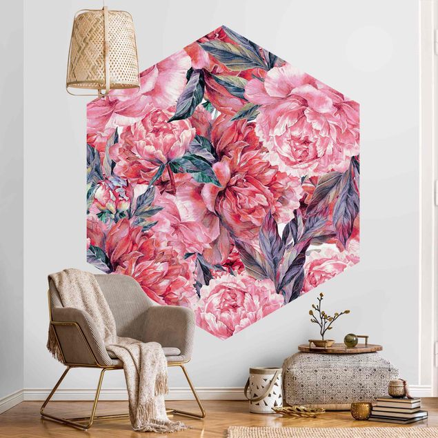 Wallpapers flower Delicate Watercolour Red Peony Pattern