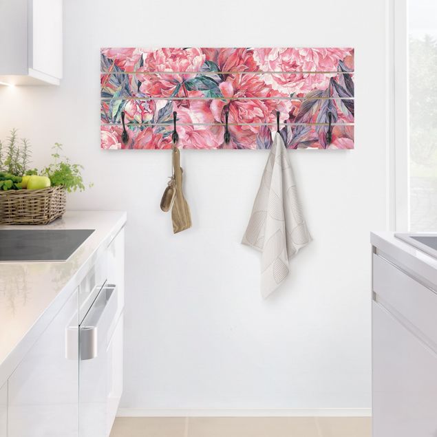 Shabby chic coat rack Delicate Watercolour Red Peony Pattern