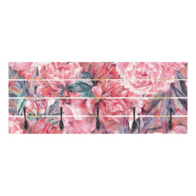 Coat rack red Delicate Watercolour Red Peony Pattern