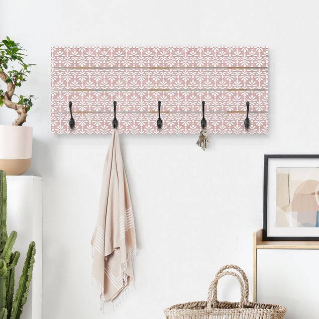 Wooden wall mounted coat rack Delicate Pattern In Antique Pink