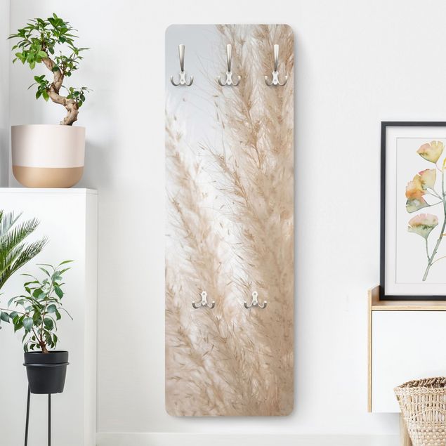 Wall mounted coat rack flower Delicate Pampas Grass Close Up