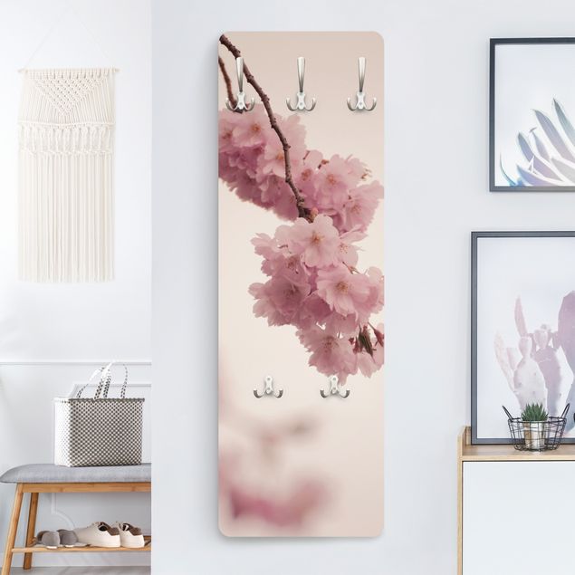 Wall mounted coat rack flower Pale Pink Spring Flower With Bokeh