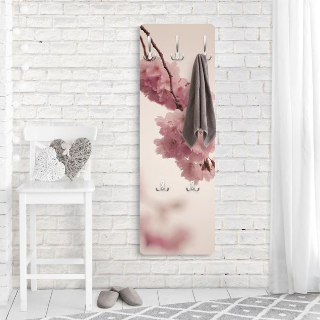 Wall coat hanger Pale Pink Spring Flower With Bokeh