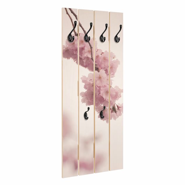 Wall mounted coat rack Pale Pink Spring Flower With Bokeh