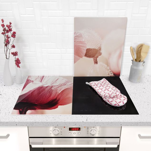Stove top covers flower Pale Pink Poppy Flower With Water Drops