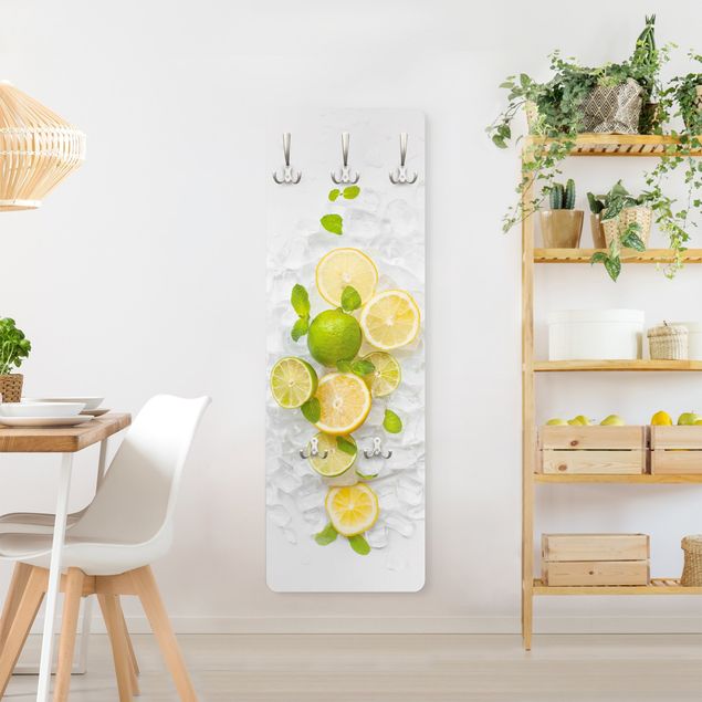 White wall mounted coat rack Citrus Fruit On Ice Cubes