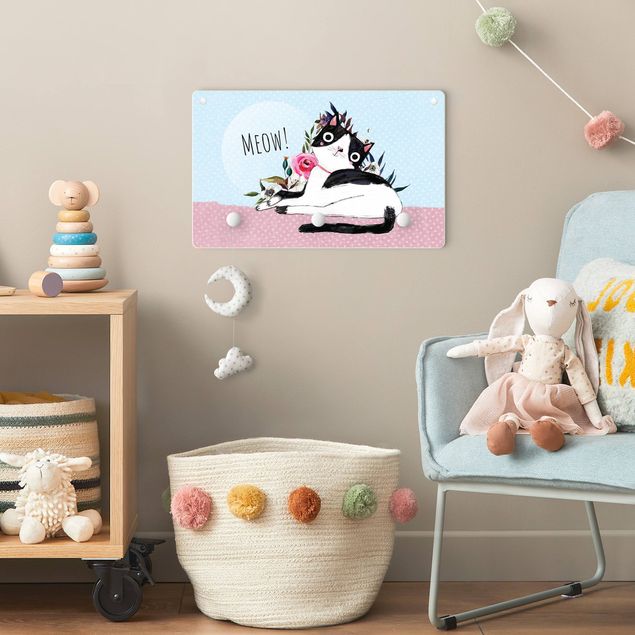 Wall mounted coat rack animals Content Kitty With Text Meow