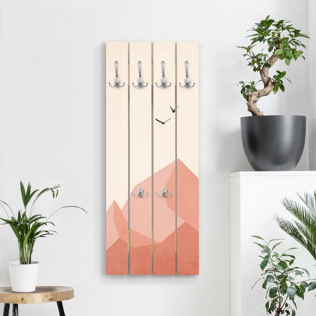 Wall mounted coat rack landscape Zugspitze In Pink Colouration