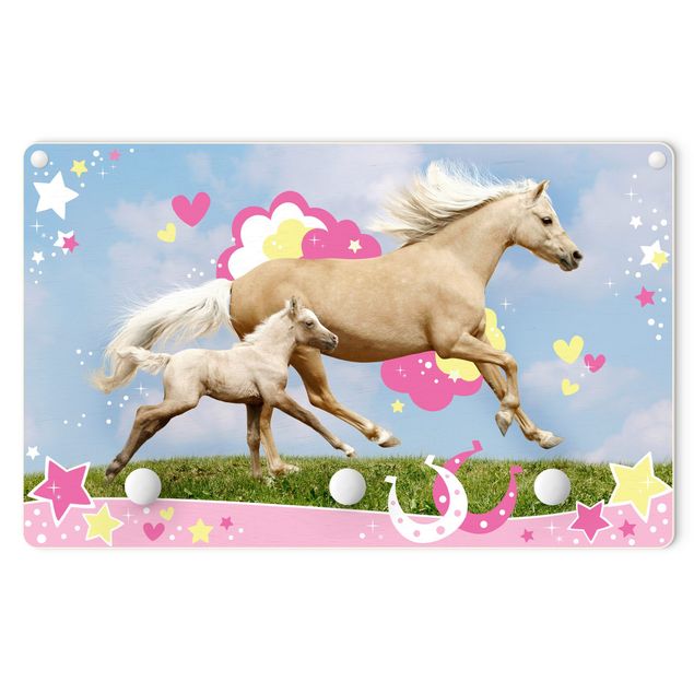 Wall mounted coat rack Two Galloping Horses With Stars