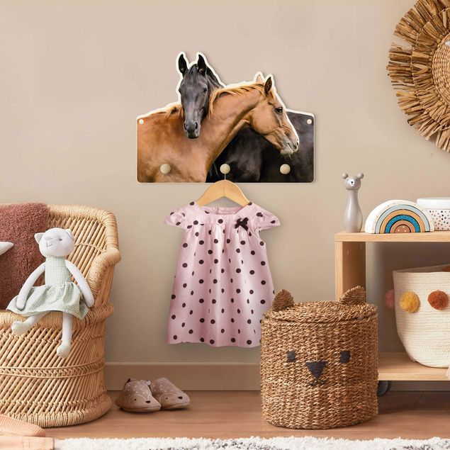 Wall mounted coat rack animals Two Snuggling Horses