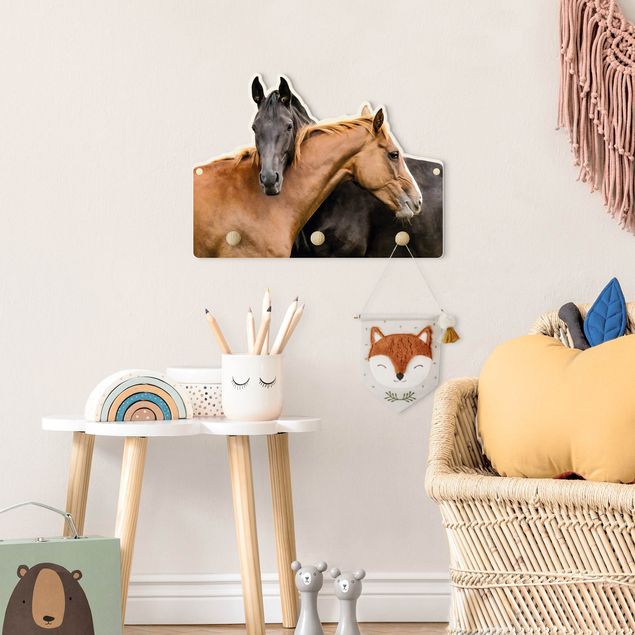 Wall mounted coat rack brown Two Snuggling Horses