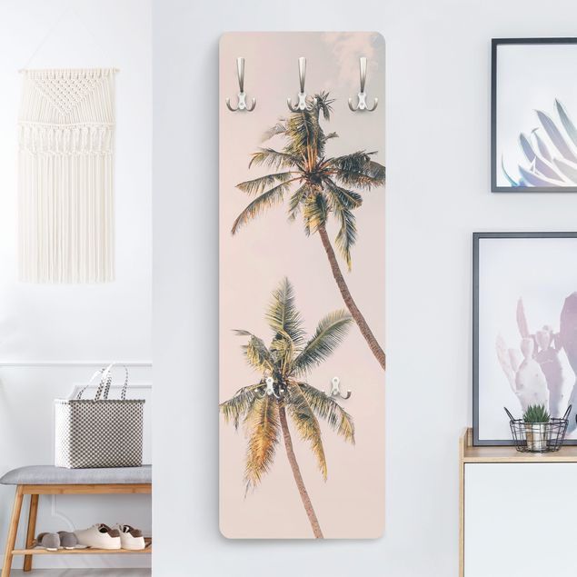 Wall mounted coat rack flower Two palm trees against a pink sky